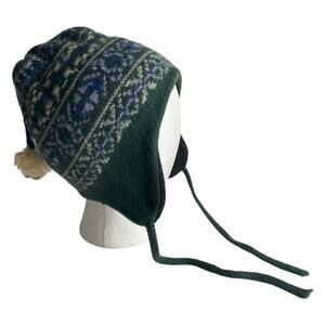 Igloos Fair Isle Wool Beanie Hat Green Tassels Earflaps One Size USA Unisex Ski